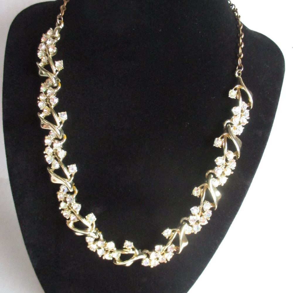 Vintage BSK Gold Tone/AB Rhinestone Neclace.